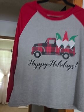 Holiday Truck Raglan Tee - Red and Gray